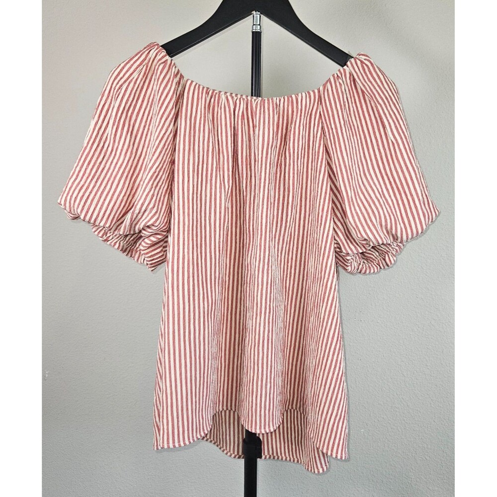 Chenault Womens XL Red White Striped Off Shoulder Blouse Puff Sleeve Boho Top